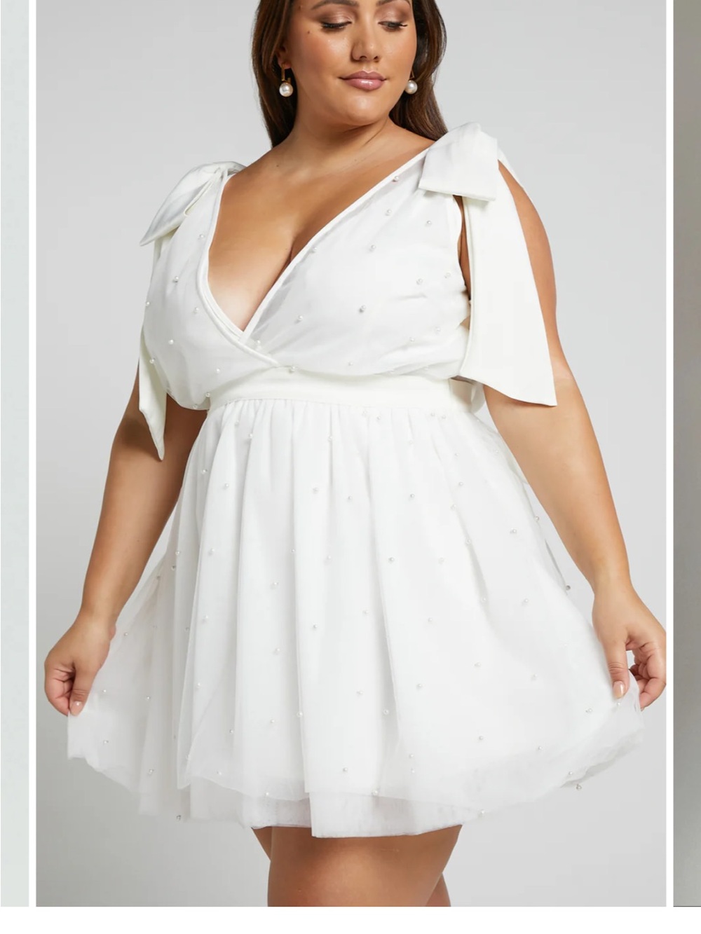 Showpo White Embellished Tie-Shoulder V-Neck Mini Dress
